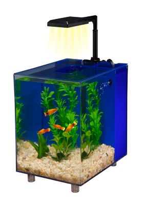 Penn-Plax Prism Desktop Fish Tank Aquarium Kit with LED Light, 2 gal., Blue