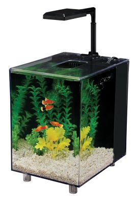Penn-Plax Prism Desktop Fish Tank Aquarium Kit with LED Light, 2 gal., Black