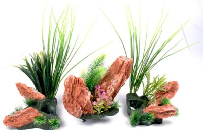 Penn-Plax Rock Scape Aquarium Decoration, Red, 3 pc.