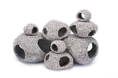 Penn-Plax Round Stone Hideaway Aquarium Decoration, 4 Sizes, 8-Pack