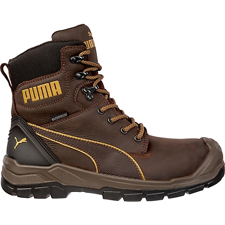 Puma Men's Safety Conquest Side Zip Waterproof Work Boots, Brown, 7 in.