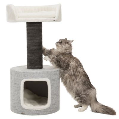 Image showing  Fonda XXL Scratching Post with Condo and Platform for Large Cats, White/Gray