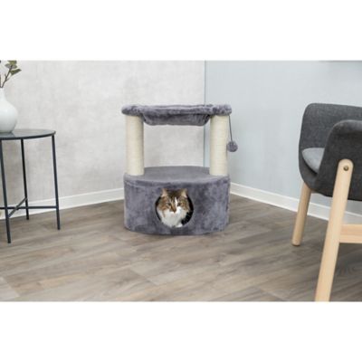 Image showing  Baza Grande Scratching Post, Gray, with Condo, Hammock, Dangling Pom-Pom