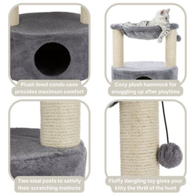Image showing  Baza Grande Scratching Post, Gray, with Condo, Hammock, Dangling Pom-Pom