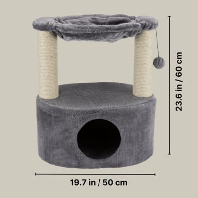 Image showing  Baza Grande Scratching Post, Gray, with Condo, Hammock, Dangling Pom-Pom