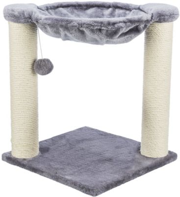 TRIXIE Baza Scratching Post, Gray, with Hammock, Brush Scratcher, Dangling Pom-Pom