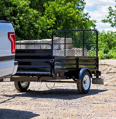 Image showing  4.5 ft. x 7.5 ft. 5-in-1 Multi-Use Utility Trailer, 1,639 lb. Capacity, Assembly Kit and Drive up Gate Included, Black