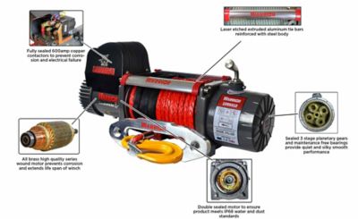Image showing  12,000 lb. Capacity DK2 Electric Powered Planetary Gear Winch with Galvanized Steel Cable, 12V 6.5HP