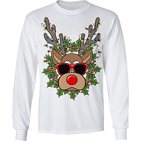 Farm Fed Clothing Men's Long-Sleeve Holiday Reindeer Head Christmas Shirt