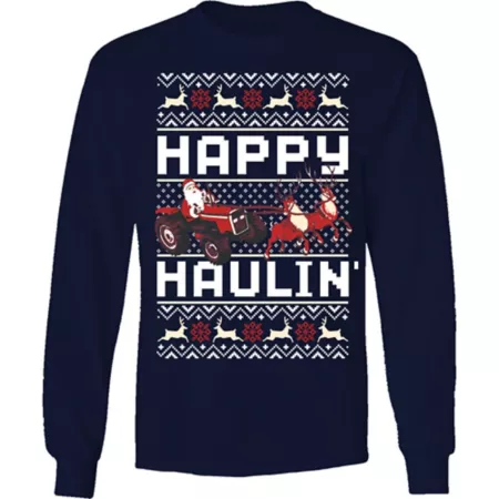 Farm Fed Clothing Men's Happy Haulin Long Sleeve Christmas Shirt Men's T-Shirts