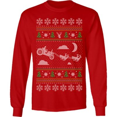 Farm Fed Clothing Men's Long-Sleeve Tractor Sleigh Christmas Shirt