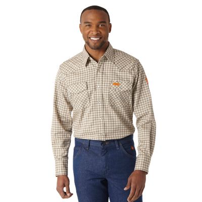 Wrangler Men's Long-Sleeve Flame-Resistant Western Snap Plaid Shirt