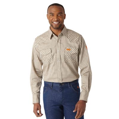 Wrangler Men's Flame-Resistant Hi-Vis Western Plaid Long-Sleeve Snap-Front Work Shirt