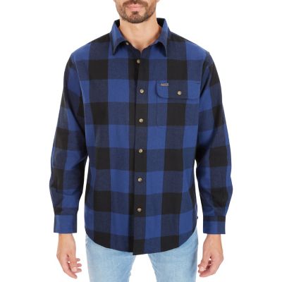 Smith's Workwear Long-Sleeve Buffalo Plaid 1-Pocket Flannel Button-Up Shirt, 6 oz. Fabric Size