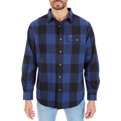 Smith's Workwear Men's Long-Sleeve Buffalo Plaid 1-Pocket Flannel Button-Up Shirt, 6 oz. Fabric Size