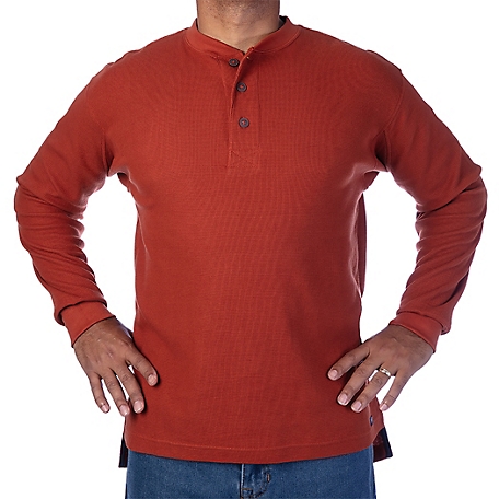 Smith's Workwear Men's Long-Sleeve Extended Tail Mini Thermal Knit Henley Pullover with Gusset