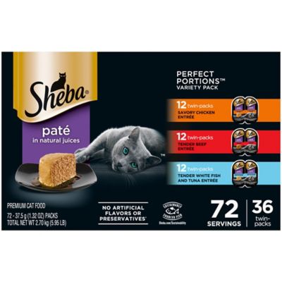 Sheba SHEBA Wet Cat Food Pate Variety Pk Savory Chicken Tender Beef & Tender Whitefish & Tuna Entree 36 2.6oz PERFECT PORTIONS