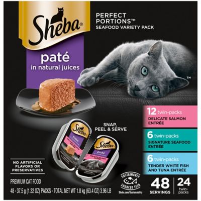 Sheba Wet Cat Food Pate Variety pk., Signature Seafood, Delicate Salmon and Tender Whitefish & Tuna Entrees, (24) 2.6 oz.