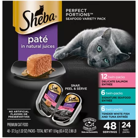 Sheba Perfect Portions All Life Stages Signature Seafood Salmon Whitefish and Tuna Pate Wet Cat Food Pack 2.6 oz Pack of 24 Wet Cat Food