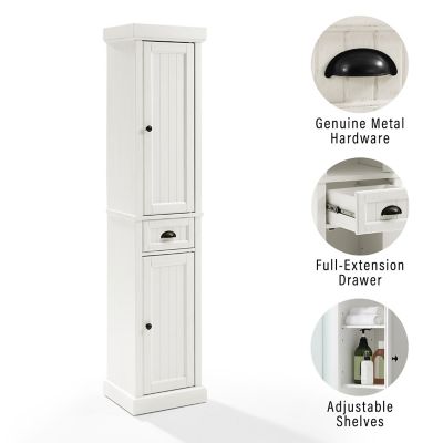Image showing 8 th Crosley 3-Compartment Seaside Tall Linen Cabinet, White