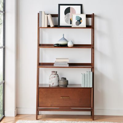 Image showing  3-Shelf Landon Large Etagere Bookcase with Storage Drawer, Mahogany