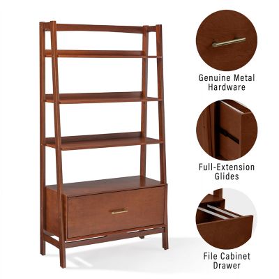 Image showing  3-Shelf Landon Large Etagere Bookcase with Storage Drawer, Mahogany