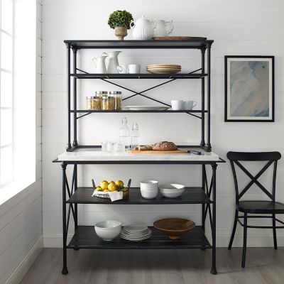Image showing  6-Tier Madeleine Kitchen Island Hutch Set, Matte Black/White Faux Marble, 2 pc.