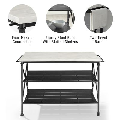 Image showing  6-Tier Madeleine Kitchen Island Hutch Set, Matte Black/White Faux Marble, 2 pc.