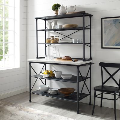 Image showing  6-Tier Madeleine Kitchen Island Hutch Set, Matte Black/White Faux Marble, 2 pc.