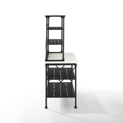 Image showing 5 th Crosley 6-Tier Madeleine Kitchen Island Hutch Set, Matte Black/White Faux Marble, 2 pc.