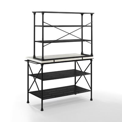 Image showing 6 th Crosley 6-Tier Madeleine Kitchen Island Hutch Set, Matte Black/White Faux Marble, 2 pc.