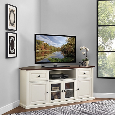 Crosley 60 in. Corner TV Stand for TVs Up to 65 in., White, 23.5 in. x 26.38 in., 100 lb. Capacity