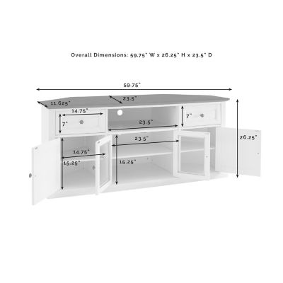 Image showing  Corner TV Stand for TVs Up to 65 in., White, 60 in. x 23.5 in. x 26.38 in., 100 lb. Capacity