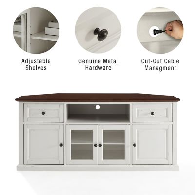 Image showing  Corner TV Stand for TVs Up to 65 in., White, 60 in. x 23.5 in. x 26.38 in., 100 lb. Capacity