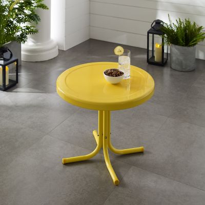 Crosley 22 in. Outdoor Retro Metal Round Side Table, Yellow