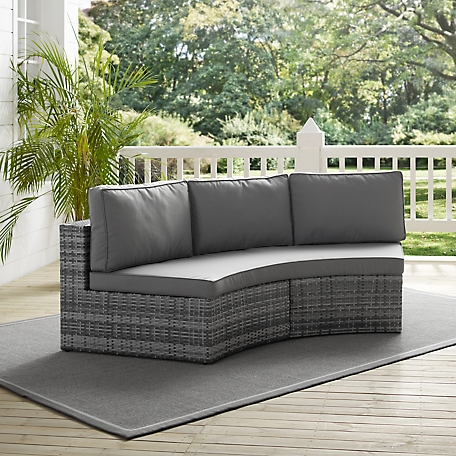 Crosley Catalina Outdoor Round Sectional Sofa, Gray, 32 in. x 83 in. x 30.5 in., 4 in. Thick Seat and Back Cushions