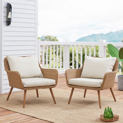 Crosley 2 pc. Landon Outdoor Wicker Chair Set, Light Brown, 27.38 in. x 31.13 in. x 34.25 in., 24.69 lb. Weight per Chair