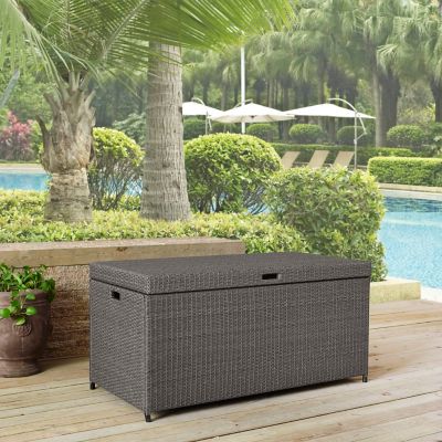 Crosley Palm Harbor Outdoor Wicker Storage Bin, 5 in. x 52 in. x 25 in., Fits Cushions Up to 24 sq. in., Gray