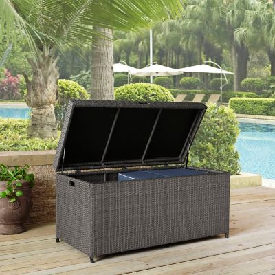 Image showing  Palm Harbor Outdoor Wicker Storage Bin, 5 in. x 52 in. x 25 in., Fits Cushions Up to 24 sq. in., Gray