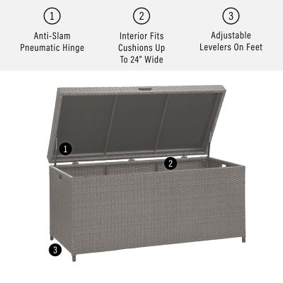 Image showing  Palm Harbor Outdoor Wicker Storage Bin, 5 in. x 52 in. x 25 in., Fits Cushions Up to 24 sq. in., Gray