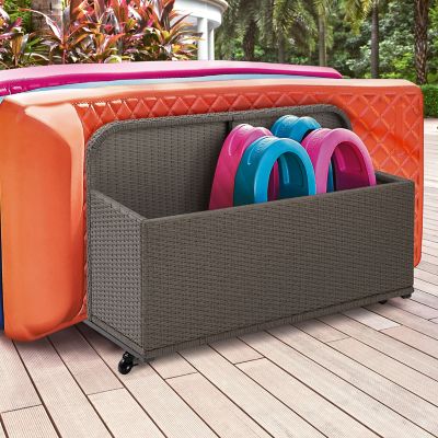 Image showing  Palm Harbor Outdoor Float Wicker Storage Caddy, 37.5 in. x 44 in. x 29.5 in., Gray