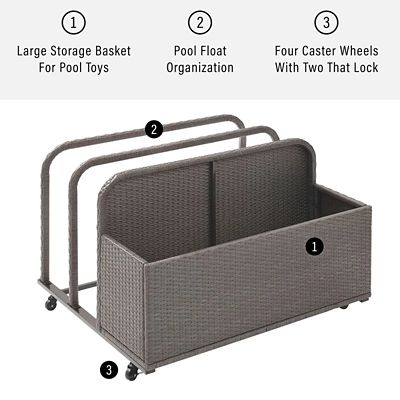 Image showing 8 th Crosley Palm Harbor Outdoor Float Wicker Storage Caddy, 37.5 in. x 44 in. x 29.5 in., Gray