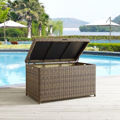 Image showing  Bradenton Outdoor Wicker Storage Bin, Weathered Brown, 28.5 in. D x 51.75 in. W x 30 in. H