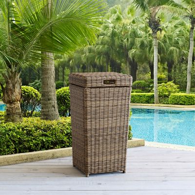 Crosley Bradenton Outdoor Wicker Trash Can, Weathered Brown, 16.5 in. D x 16.5 in. W x 32.25 in. H