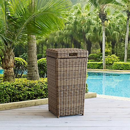Crosley Bradenton Outdoor Wicker Trash Can, Weathered Brown, 16.5 in. D x 16.5 in. W x 32.25 in. H
