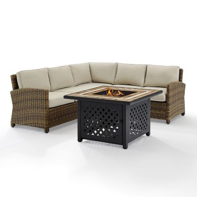 Image showing 2 th Crosley 4 pc. Bradenton Wicker Set with Fire Pit Table