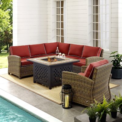 Image showing 2 th Crosley 5 pc. Bradenton Wicker Set with Fire Table 4