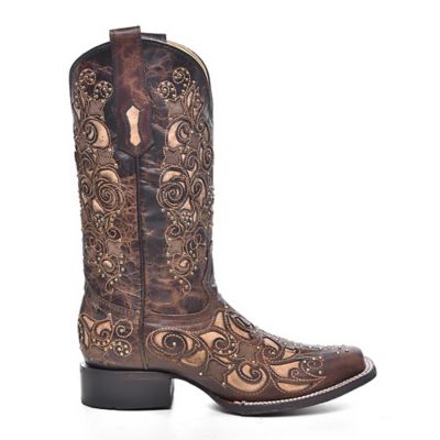 Image showing 1 th Corral Women's Inlay Studs and Embroidery Square Toe Boots, 13 in. Shaft, 1-1/2 in. Heels