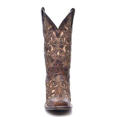 Image showing 2 th Corral Women's Inlay Studs and Embroidery Square Toe Boots, 13 in. Shaft, 1-1/2 in. Heels