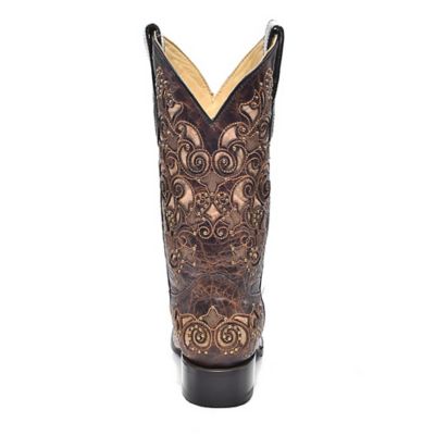 Image showing 3 th Corral Women's Inlay Studs and Embroidery Square Toe Boots, 13 in. Shaft, 1-1/2 in. Heels